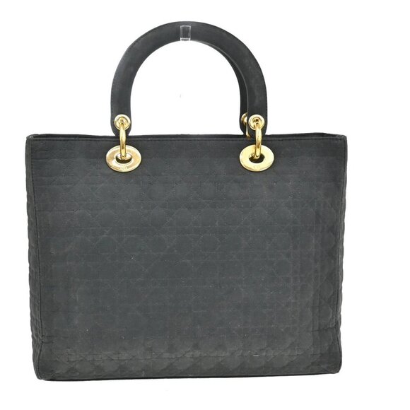 CHRISTIAN DIOR Lady Cannage Tote Hand Bag Nylon Leather Black GHW Italy 73FC009 - Picture 3 of 16